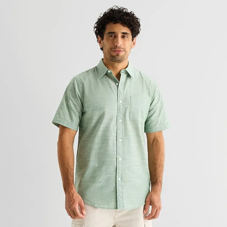 St. John's Bay Slub Mens Short Sleeve Classic Fit Button-Down Shirt