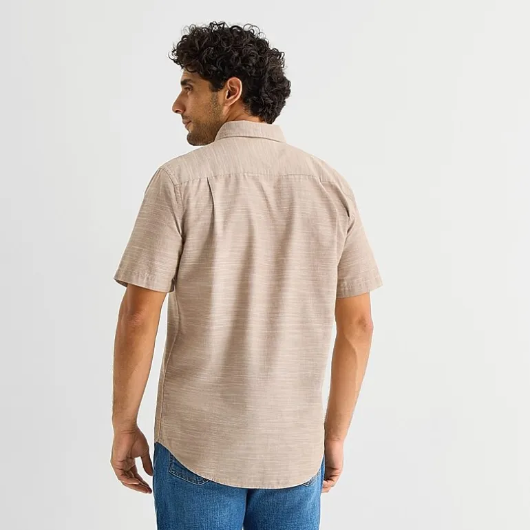 St. John's Bay Slub Mens Short Sleeve Classic Fit Button-Down Shirt