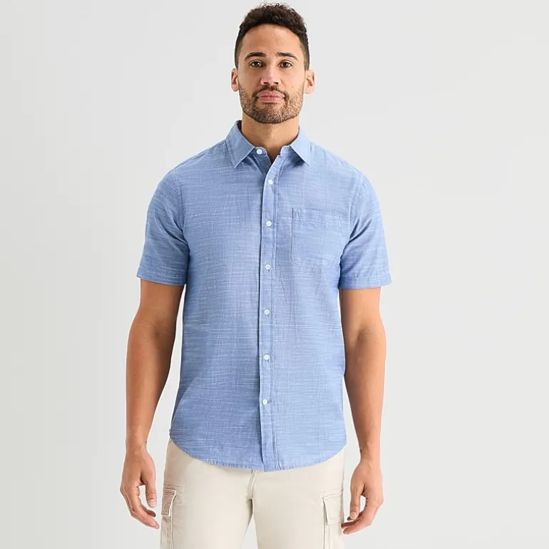 St. John's Bay Slub Mens Short Sleeve Classic Fit Button-Down Shirt