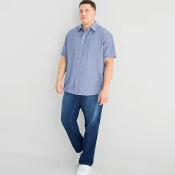 St. John's Bay Slub Mens Short Sleeve Classic Fit Big and Tall Button-Down Shirt