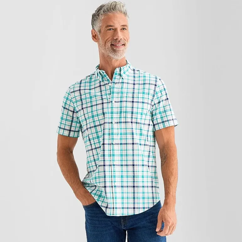 St. John's Bay Stretch Poplin Mens Short Sleeve Classic Fit Button-Down Shirt