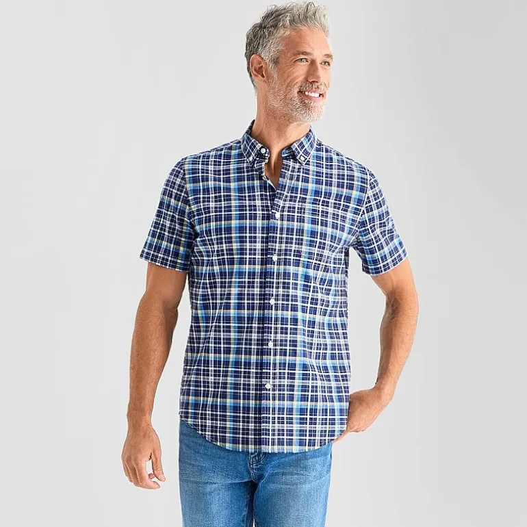 St. John's Bay Stretch Poplin Mens Short Sleeve Classic Fit Button-Down Shirt