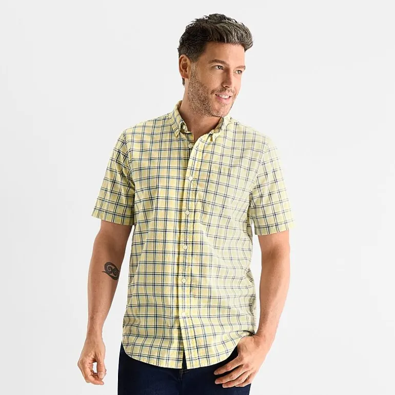 St. John's Bay Stretch Poplin Mens Short Sleeve Classic Fit Button-Down Shirt