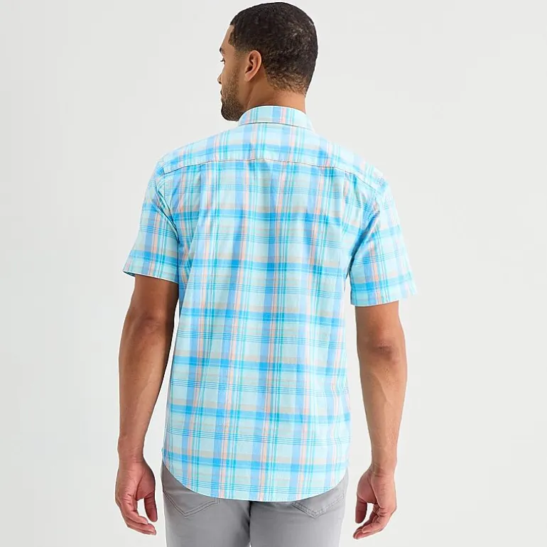 St. John's Bay Stretch Poplin Mens Short Sleeve Classic Fit Button-Down Shirt