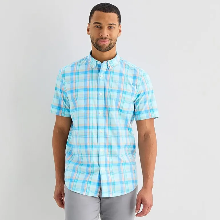 St. John's Bay Stretch Poplin Mens Short Sleeve Classic Fit Button-Down Shirt