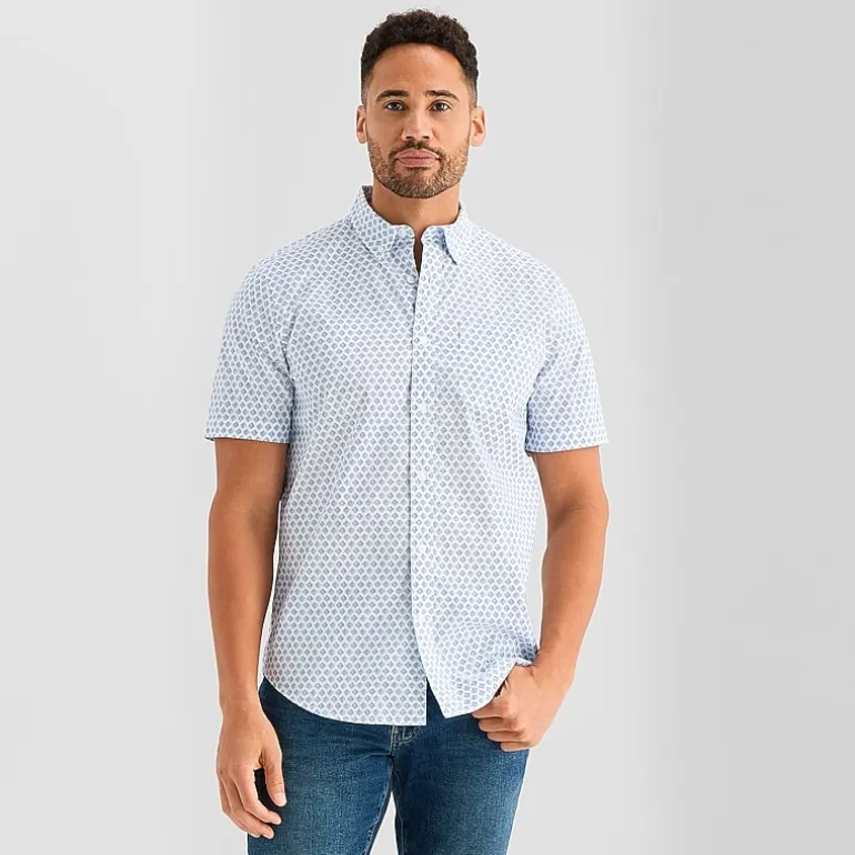 St. John's Bay Stretch Poplin Mens Short Sleeve Classic Fit Button-Down Shirt