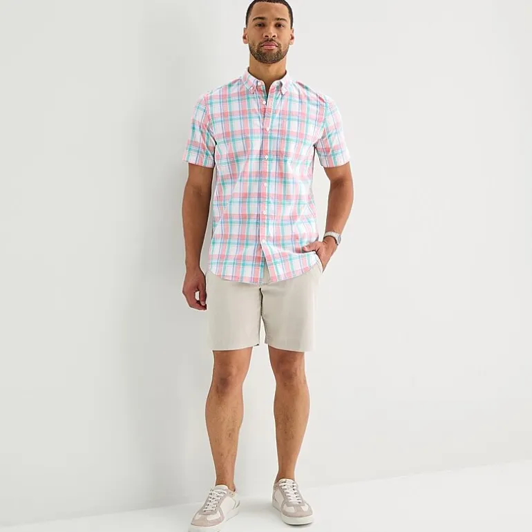St. John's Bay Stretch Poplin Mens Short Sleeve Classic Fit Button-Down Shirt