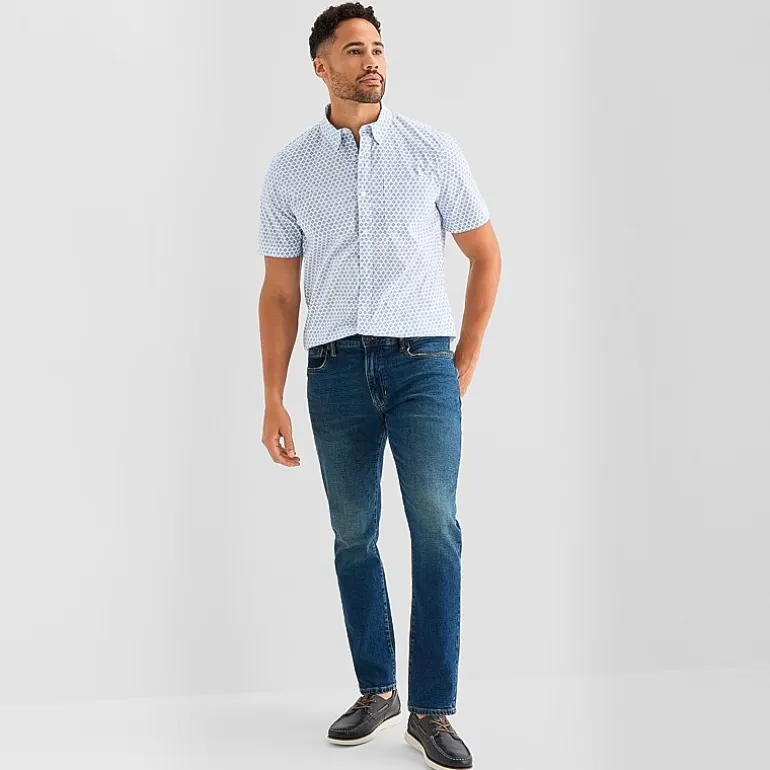 St. John's Bay Stretch Poplin Mens Short Sleeve Classic Fit Button-Down Shirt