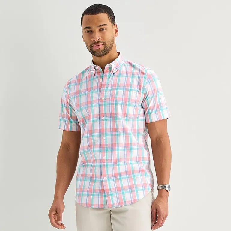 St. John's Bay Stretch Poplin Mens Short Sleeve Classic Fit Button-Down Shirt