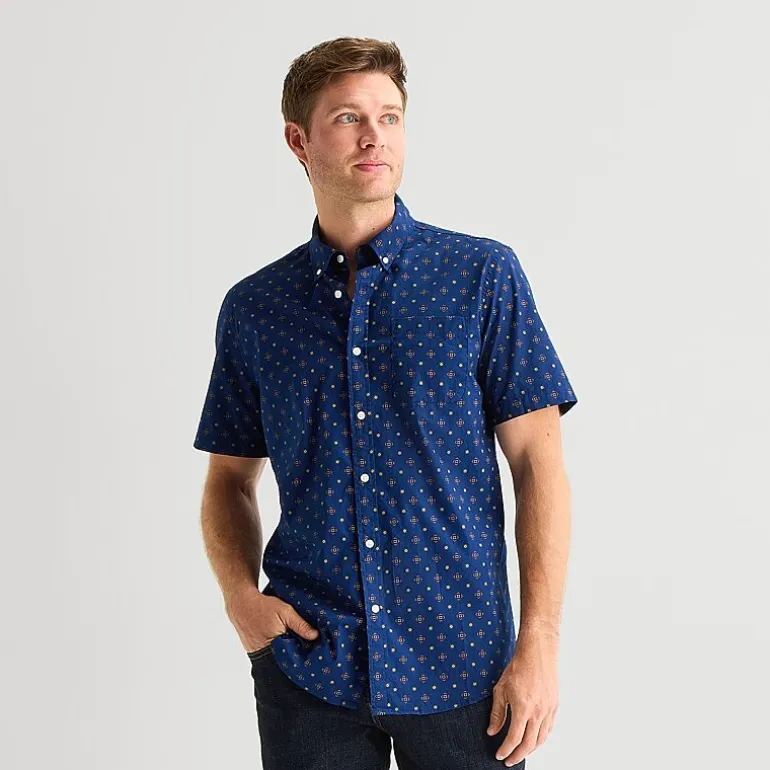 St. John's Bay Stretch Poplin Mens Short Sleeve Classic Fit Button-Down Shirt