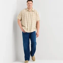 St. John's Bay Textured Gingham Mens Short Sleeve Classic Fit Big and Tall Button-Down Shirt