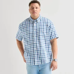 St. John's Bay Textured Gingham Mens Short Sleeve Classic Fit Big and Tall Button-Down Shirt