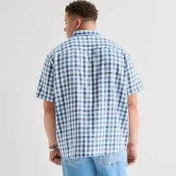 St. John's Bay Textured Gingham Mens Short Sleeve Classic Fit Big and Tall Button-Down Shirt