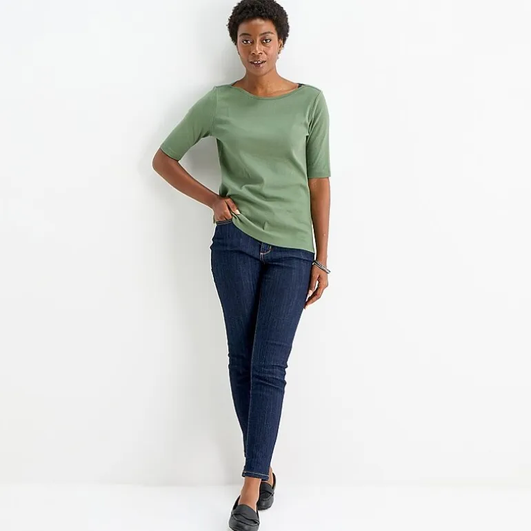 St. John's Bay Womens Boat Neck Elbow Sleeve T-Shirt