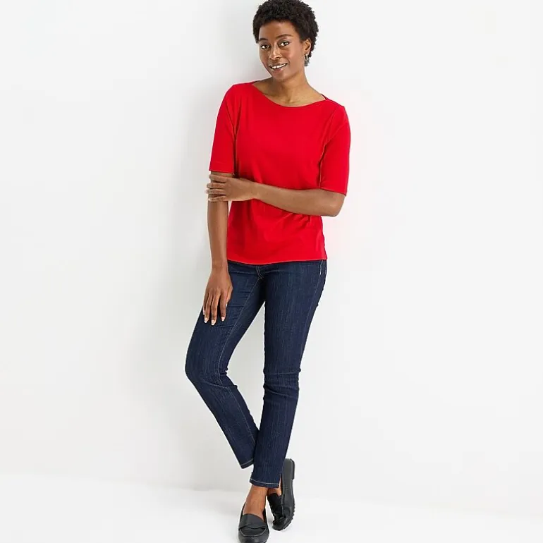 St. John's Bay Womens Boat Neck Elbow Sleeve T-Shirt