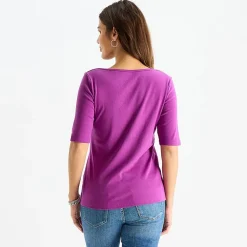 St. John's Bay Womens Boat Neck Elbow Sleeve T-Shirt