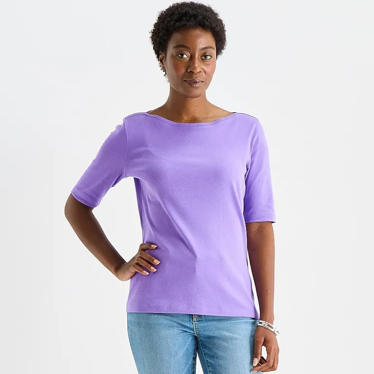 St. John's Bay Womens Boat Neck Elbow Sleeve T-Shirt