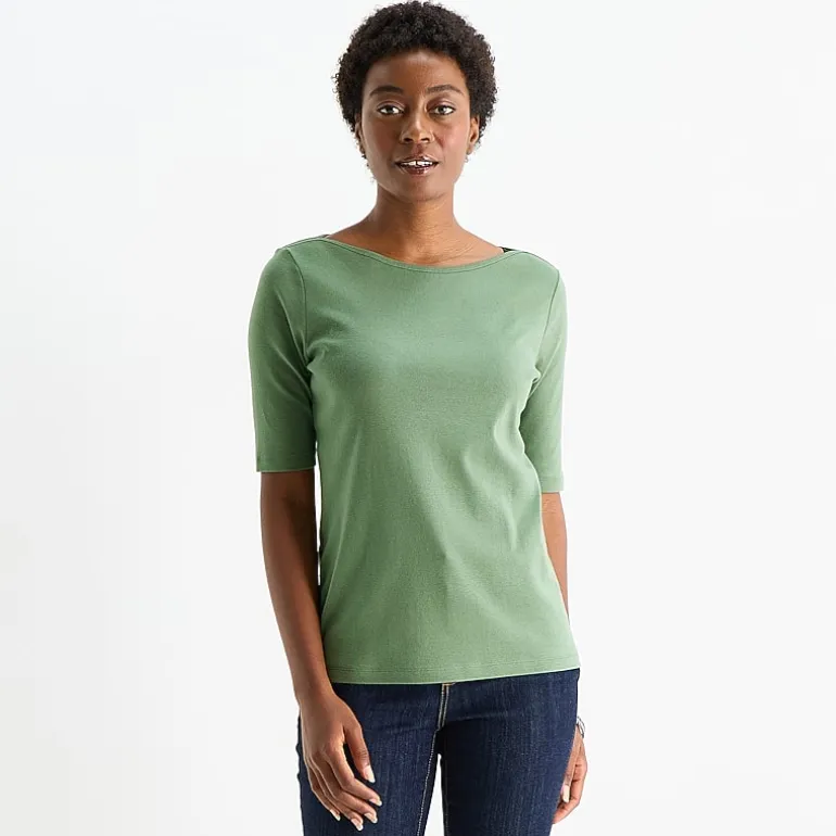 St. John's Bay Womens Boat Neck Elbow Sleeve T-Shirt