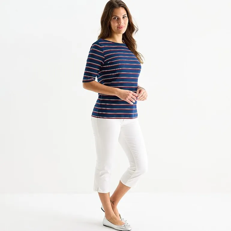 St. John's Bay Womens Boat Neck Elbow Sleeve T-Shirt