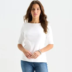 St. John's Bay Womens Boat Neck Elbow Sleeve T-Shirt