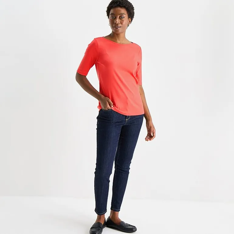 St. John's Bay Womens Boat Neck Elbow Sleeve T-Shirt