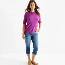 St. John's Bay Womens Boat Neck Elbow Sleeve T-Shirt
