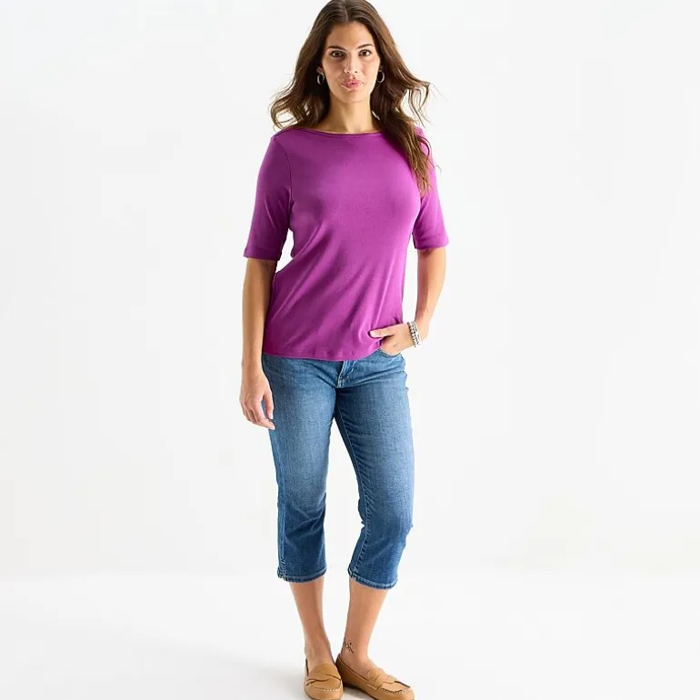 St. John's Bay Womens Boat Neck Elbow Sleeve T-Shirt