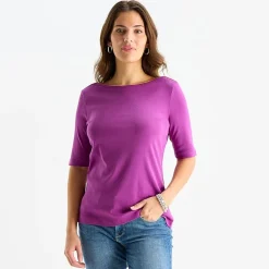 St. John's Bay Womens Boat Neck Elbow Sleeve T-Shirt