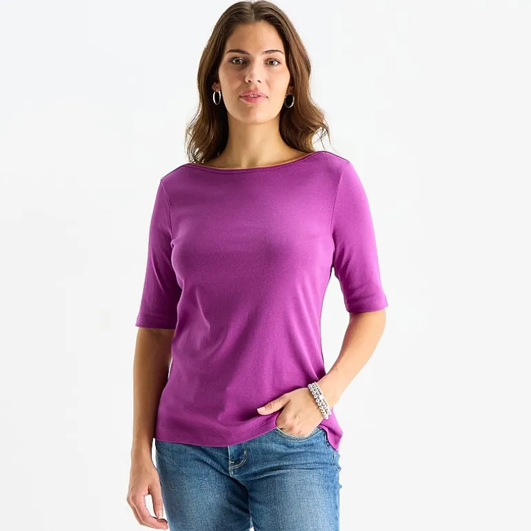 St. John's Bay Womens Boat Neck Elbow Sleeve T-Shirt