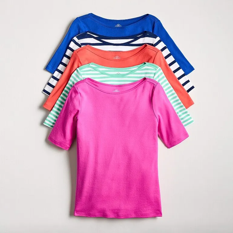 St. John's Bay Womens Boat Neck Elbow Sleeve T-Shirt