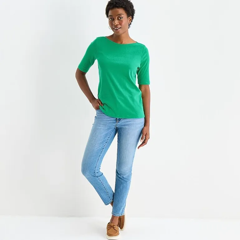 St. John's Bay Womens Boat Neck Elbow Sleeve T-Shirt