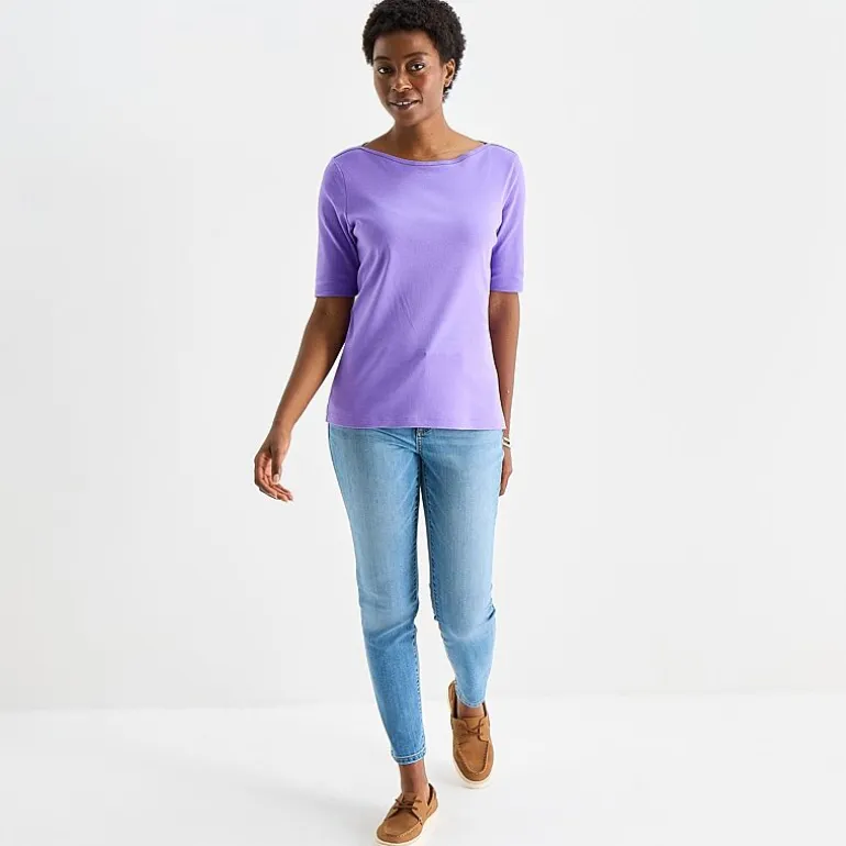 St. John's Bay Womens Boat Neck Elbow Sleeve T-Shirt