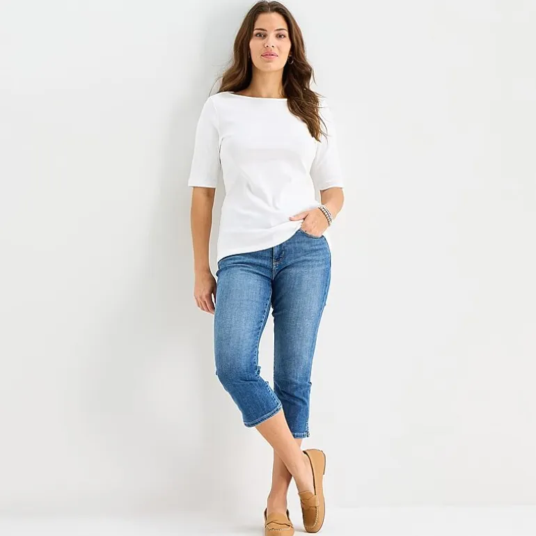 St. John's Bay Womens Boat Neck Elbow Sleeve T-Shirt