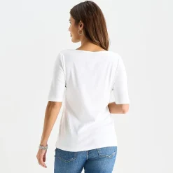 St. John's Bay Womens Boat Neck Elbow Sleeve T-Shirt