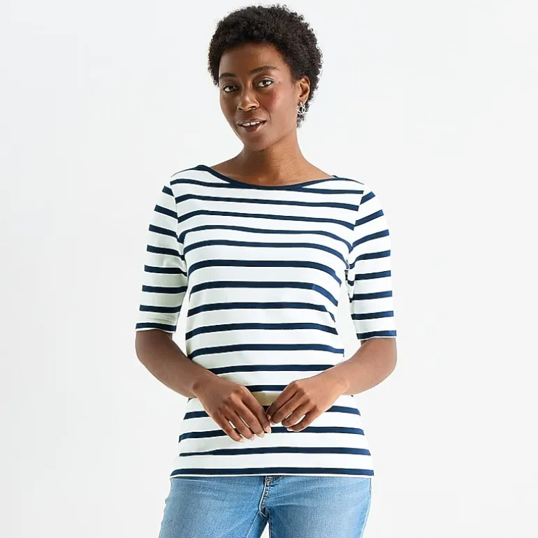 St. John's Bay Womens Boat Neck Elbow Sleeve T-Shirt