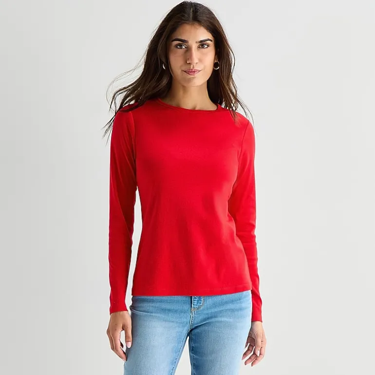 St. John's Bay Womens Crew Neck Long Sleeve T-Shirt