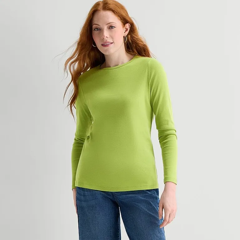 St. John's Bay Womens Crew Neck Long Sleeve T-Shirt