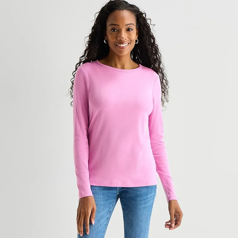 St. John's Bay Womens Crew Neck Long Sleeve T-Shirt