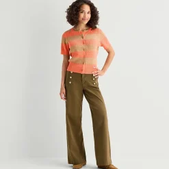 St. John's Bay Womens Crew Neck Short Sleeve Button Striped Cable Knit Cardigan