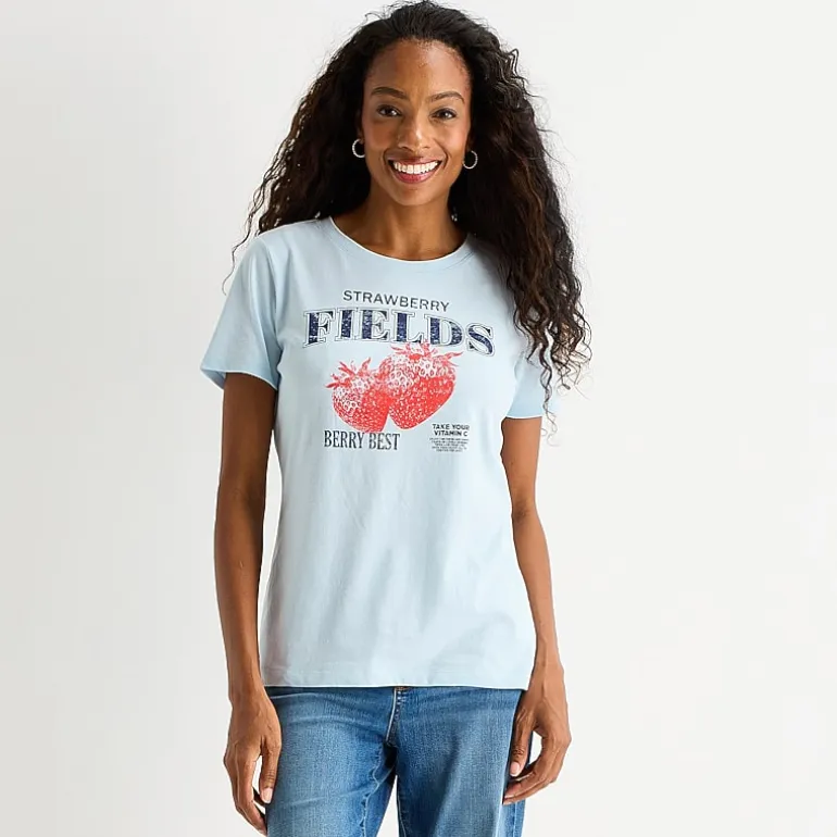 St. John's Bay Womens Crew Neck Short Sleeve Regular Fit Graphic T-Shirt