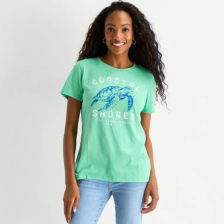 St. John's Bay Womens Crew Neck Short Sleeve Regular Fit Graphic T-Shirt