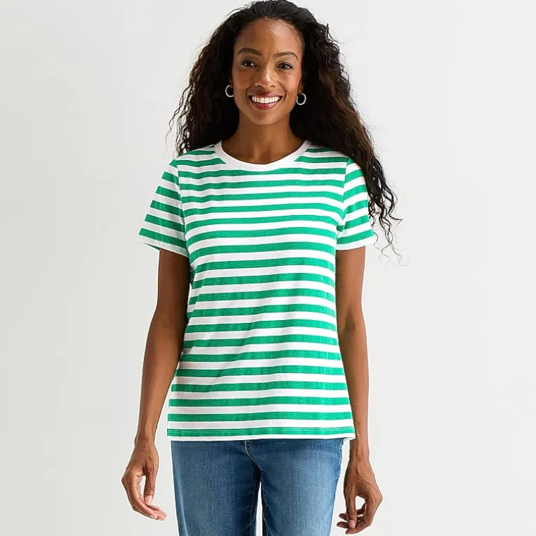 St. John's Bay Womens Crew Neck Short Sleeve Regular Fit Graphic T-Shirt