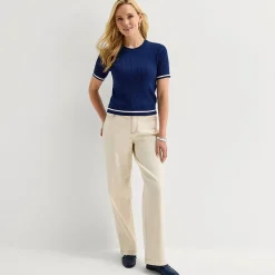 St. John's Bay Womens Crew Neck Short Sleeve Cable Knit Pullover Sweater