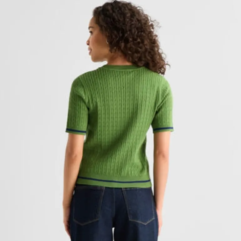 St. John's Bay Womens Crew Neck Short Sleeve Cable Knit Pullover Sweater