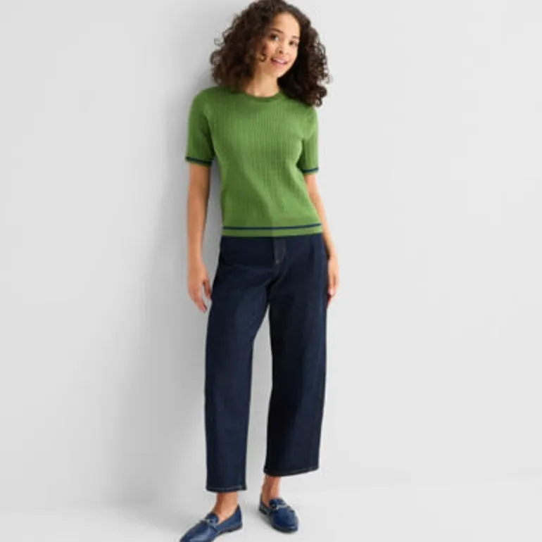 St. John's Bay Womens Crew Neck Short Sleeve Cable Knit Pullover Sweater
