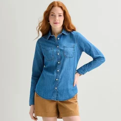 St. John's Bay Womens Cuffed Long Sleeve Regular Fit Button-Down Shirt