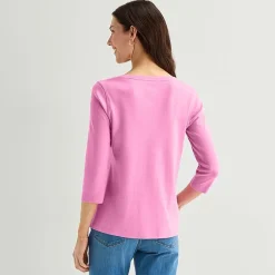 St. John's Bay Womens Easy-on + Easy-off V Neck 3/4 Sleeve Adaptive T-Shirt
