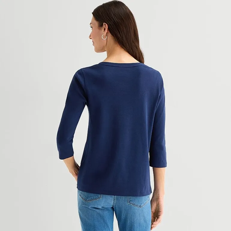 St. John's Bay Womens Easy-on + Easy-off V Neck 3/4 Sleeve Adaptive T-Shirt