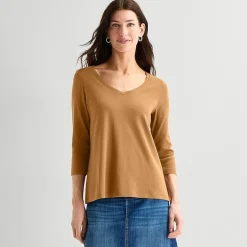 St. John's Bay Womens Easy-on + Easy-off V Neck 3/4 Sleeve Adaptive T-Shirt