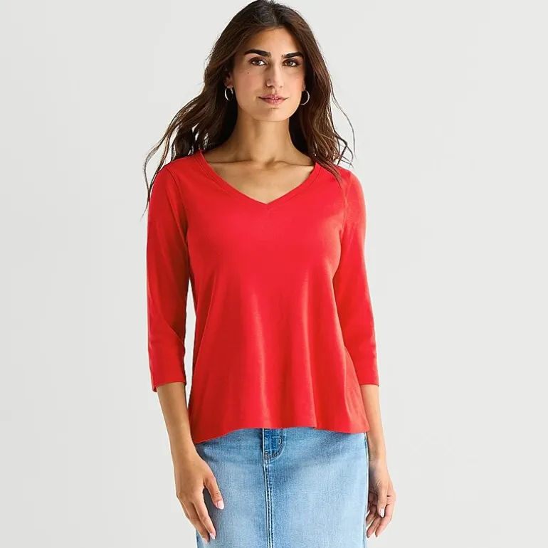 St. John's Bay Womens Easy-on + Easy-off V Neck 3/4 Sleeve Adaptive T-Shirt